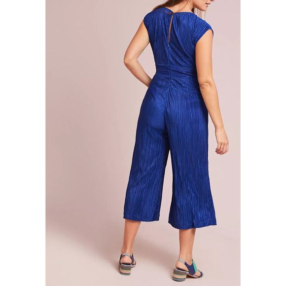 Maeve Anthropologie Sonata Blue Pleated One Piece Wide Leg Jumpsuit - Picture 2 of 12